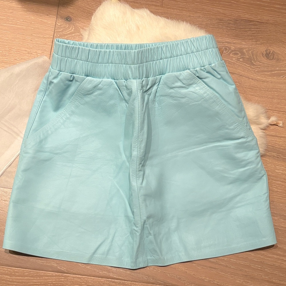 Elegant leather Sky Blue Mini Skirt